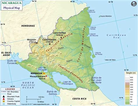 Nicaragua Mapa Físico 36 W X 276 Cm H Amazones Oficina Y Papelería
