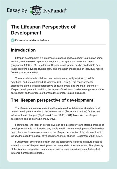 The Lifespan Perspective Of Development 1192 Words Essay Example