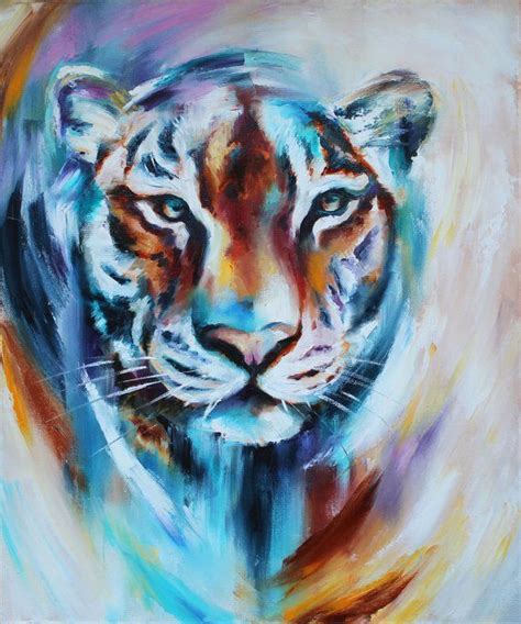 Tiger Art Colorful Animals Oil Painting On Canvas Original Etsy