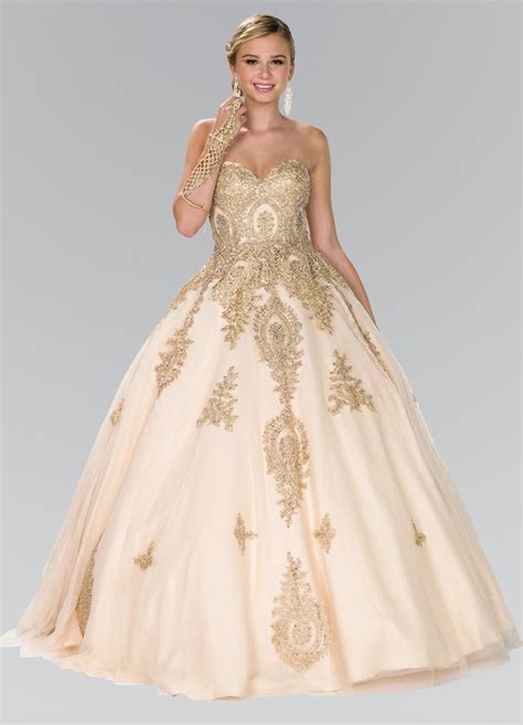 Lace Applique Strapless Ballgown By Elizabeth K Gl2379 Ball Gowns