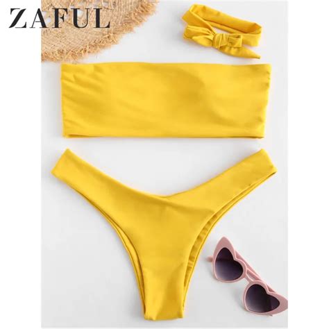 Zaful Sexy Women High Leg Bikini 2019 Strapless Tube Bikini Set Bandeau