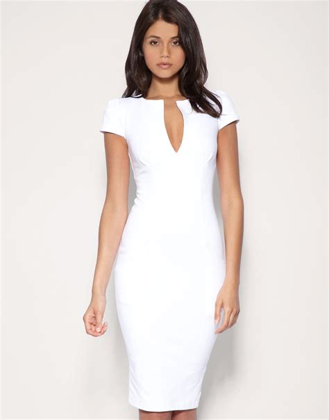 Lyst Asos Collection Asos Ponti Pencil Dress With Zip Detail In White