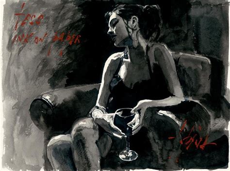 A Painting Of A Woman Sitting On A Couch Holding A Wine Glass In Her Hand