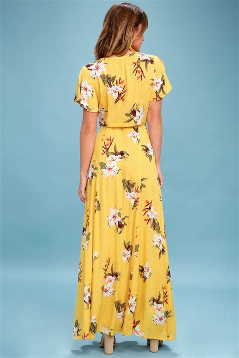 Lovely Yellow Tropical Print Dress Wrap Dress Maxi Dress Ad