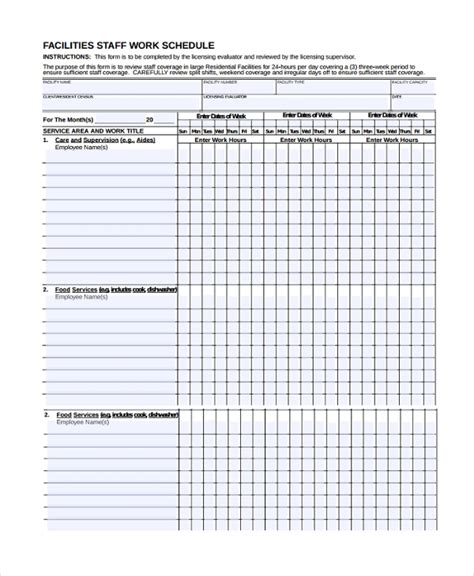 Sample Staff Schedule Template 7 Free Documents Download In Pdf Word