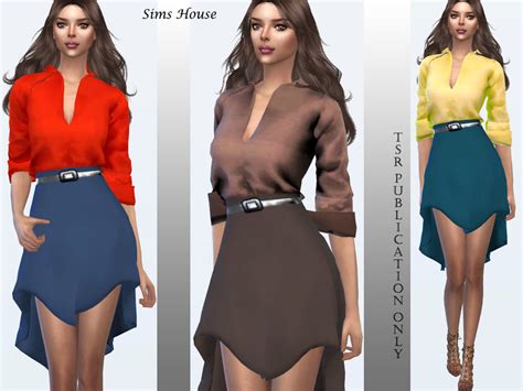 The Sims Resource Dress From A Silk Blouse And Skirt