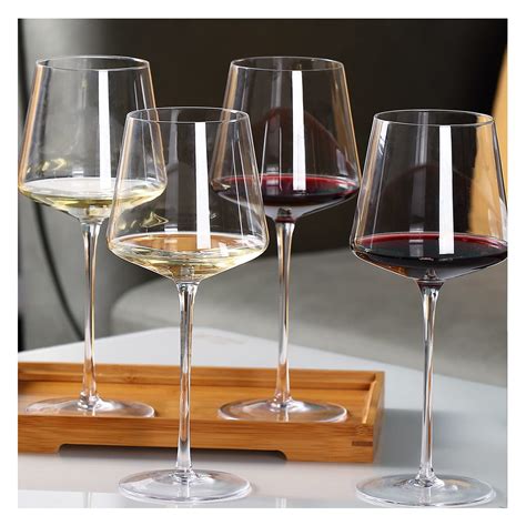 Buy Wine Glasses Set Of 4 Crystal Modern Wine Glasses With Tall Long Stem Square Wine Glasses