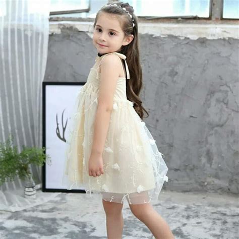 Beige Girl Dress Summer Princess Sleeveless Net Yarn For Girls Baby