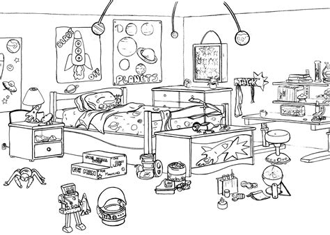 Draw Cartoon Messy Bedroom Sketch Coloring Page