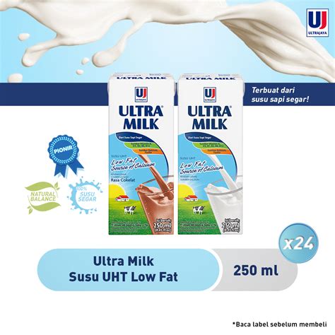 Jual Ultra Milk Susu Uht Low Fat 250ml 1 Dus Isi 24pcs Plain Cokelat Shopee Indonesia
