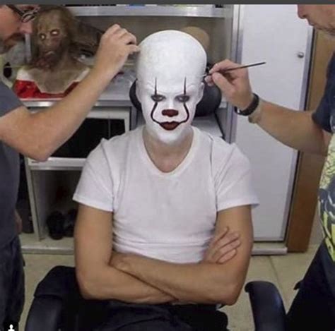 Bill Skarsgard Getting Into Pennywise Makeup He Looks Either Mad Or Comfortable Anyone Else
