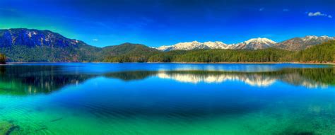 Lake Surrounded With Mountain Nature Landscape Panoramas Lake Hd