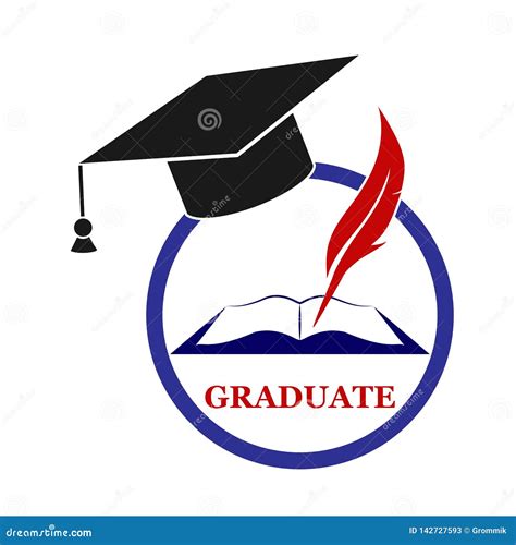 Graduate Logo With Cap Pen And Book Flat Image Stock Vector