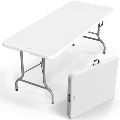VINGLI 6 Foot Plastic Folding Table Portable Long White Table for