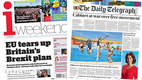 Newspaper Headlines Britains Brexit Plan Savaged By Eu