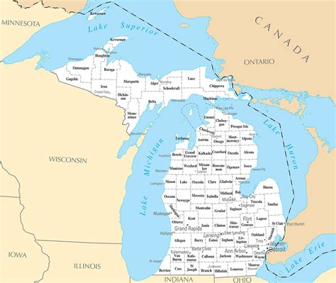 Map Of Michigan Mi County Map With Selected Cities And Towns