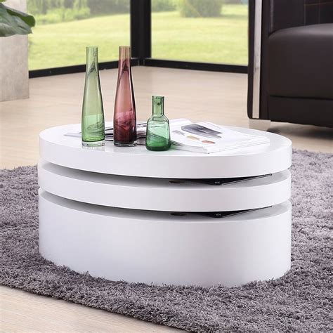 Uenjoy White Round Coffee Table Rotating Contemporary Modern Living