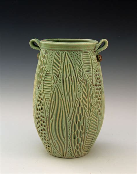 Wheel Thrown Porcelain Vase Carved Decoration By Dyan Myers