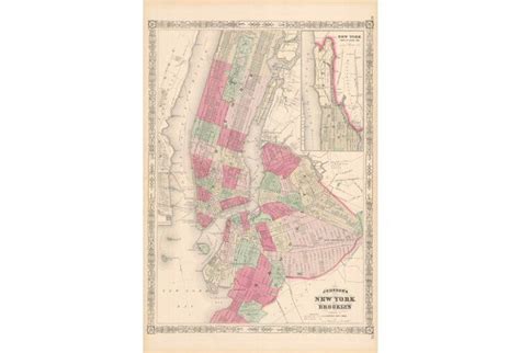 Map Of Nyc And Brooklyn 1866 Nyc Map Vintage Map New York City Map