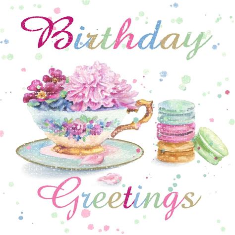 Floral Vintage Tea Cup Greeting Card Design Happy Birthday Ecard