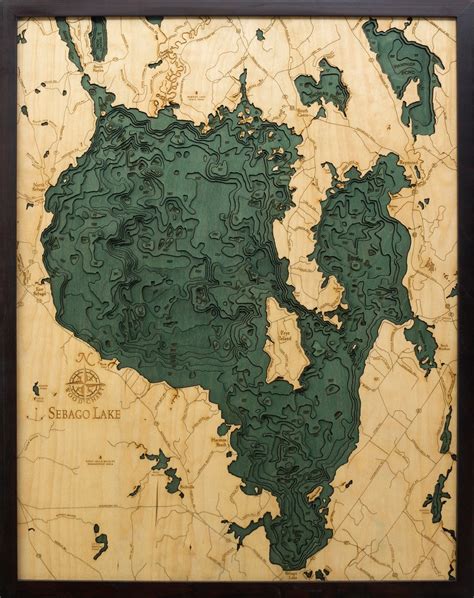 Sebago Lake Wood Carved Topographic Depth Chartmap Lake Chart