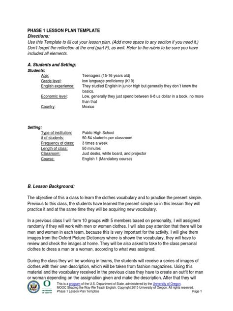 Lesson Plan For Clothes Fashion Teenagers Pdf Lesson Plan Vocabulary