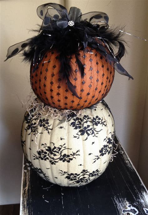 Lace Fabric Covered Pumpkins Classy Halloween Decor