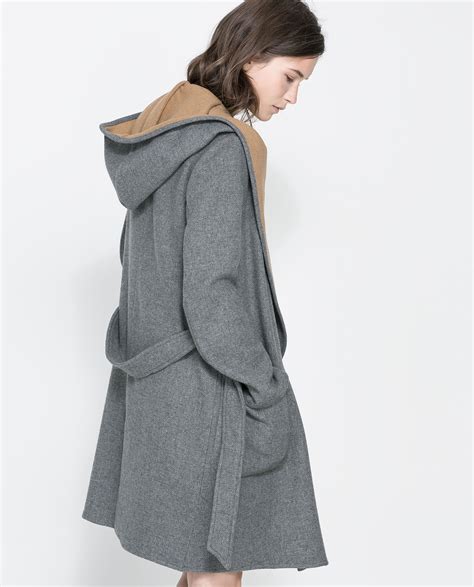 Zara Hooded Wool Coat In Gray Lyst