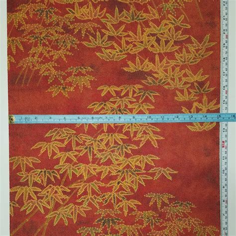 Tsumugi Pongee Silk Kimono Fabric With Golden Bamboo Design By The Yard