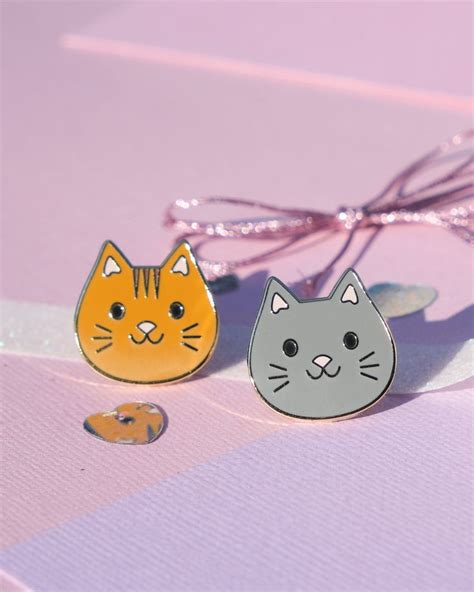 Cute Cat Enamel Pin Cat Lover Pin Hard Enamel Pin Grey Cat Ginger