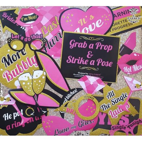 Bachelorette Party Photo Booth Props Kit Bridal Shower Hen Party Decorations Real Gold