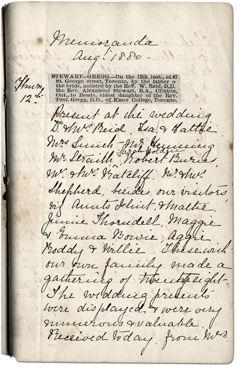 Bessie Stewart S First Diary Entry 1880