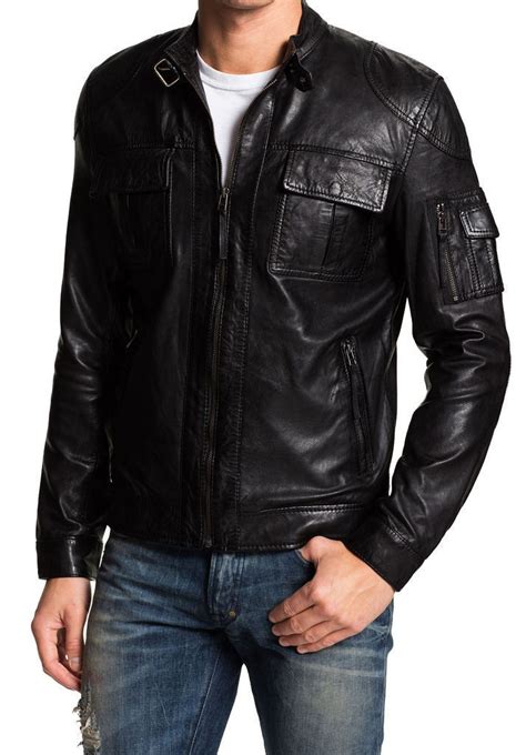 Mens Black Genuine Lambskin Leather Slim Fit Biker Motorcycle Jacket