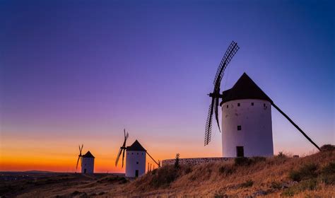 Spain Sky Glow Windmill Sunset Evening Nature