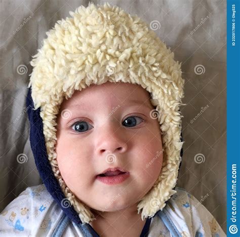 Beautiful Baby Boy With Child Hat Posing Photographer For Color Photo
