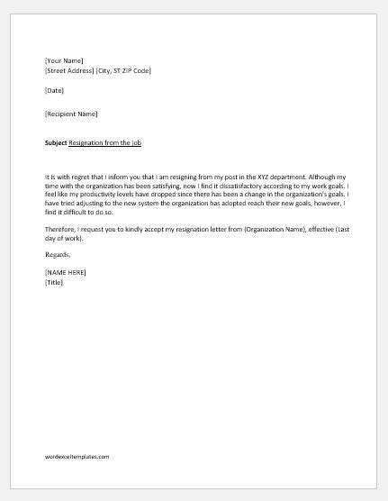 Resignation Letter Sample Due To Stress