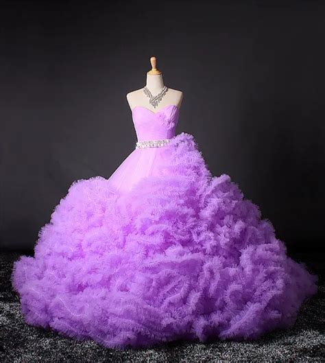 2016 New Arrival Purple Wedding Dresses Bridal Ball Gowns Tiered Pink
