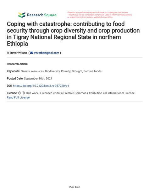 Pdf Coping With Catastrophe Contributing To Food Security Through