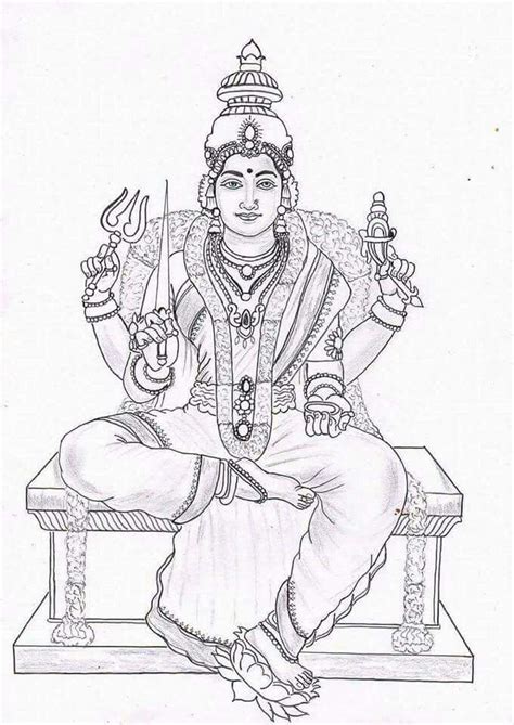 Amman Hindu Hinduism Saraswati Camunda Durga Hanuman Sketch Coloring Page