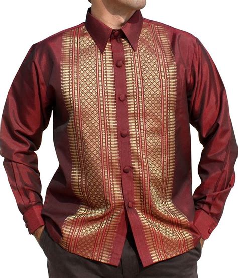 RaanPahMuang Brand Long Sleeve Formal Northern Thai Motif Silk Shirt
