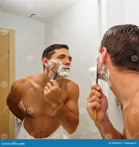 Man Shaving Straight Razor Stock Image Image Of Hair Cream 76032027