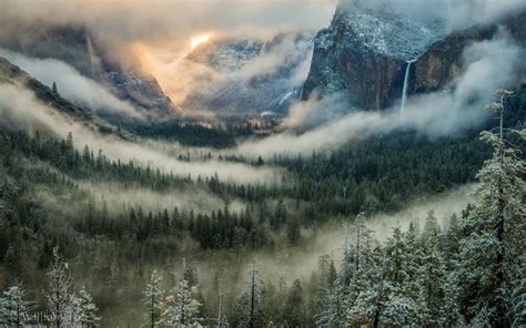 Yosemite Clouds Fog Mist Valley Trees Forest Landscape Mountains