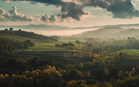 Nature Landscape Mist Fall Mountains Hills Trees Tuscany Italy