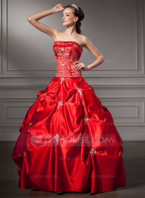 Ball Gown Strapless Floor Length Satin Quinceanera Dress With