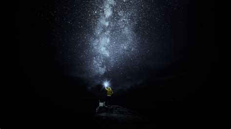 Download Wallpaper 1920x1080 Starry Sky Man Loneliness Lonely Shine