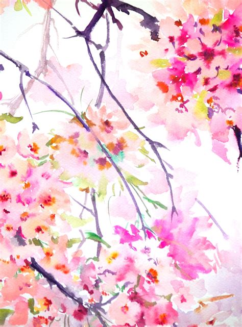 Cherry Blossom Sakura By Suren Nersisyan Watercolor Painting Ugallery