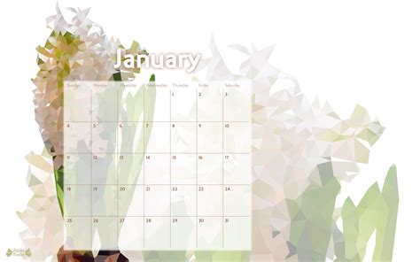 Printable Calendar January 2015 Desktop Wallpaper Hyacinths Papier