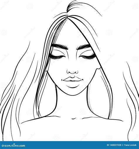 Beautiful Girl Portrait Vector Woman With Closed Eyes Sketch Style