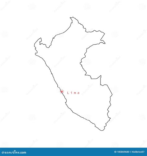 Vector Illustration Of Outline Peru Map With Capital City Lima Stock