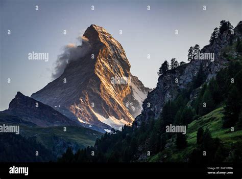 Scenic Landscape View Of The Matterhorn Mountain Peak From Zermatt